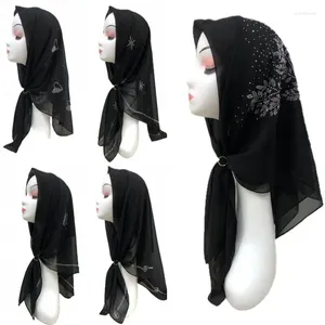 Sciarpe 90/90cm Donna Musulmana Chiffon nero Hijab Sciarpa quadrata Strass Diamante Scialli Turbante islamico Avvolgere la testa Copricapo arabo