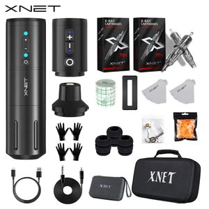 Xnet Elite Professional Wireless Tattoo Machine Kit Rotary Tattoo Pen z dodatkową mocą 2400 mAh 40pcs Mieszany kaseta tatuażu 231229