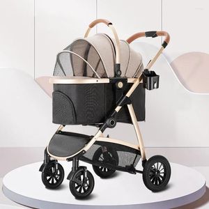 Hundbärare husdjur barnvagn för hundar avtagbar vikbar bärbar transport andningsbar vindtät katt och fyrhjulsvagn