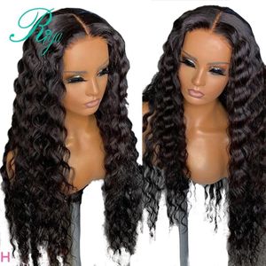 Wigs 30 inch long Deep Wave synthetic Lace Front Wigs Brazilian Glueless Bleached Knots Pre plucked lace frontal wig For Black Women