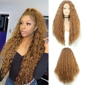 Wigs Free Part Long Curly Wig Glueless Synthetic Lace Front Wig Light Brown Wigs for Women Heat Resistant Hair Cosplay Wigs