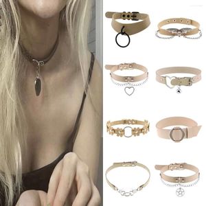 Choker harajuku sexig hjärtlås nyckelnitar khaki goth punk chokers gothic halsband för kvinnor hip hop bondage cosplay grossist