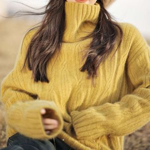 24ss Big Happiness Homemade | Good Weather Sweater Twisted Flower Raccoon Hair 2023 Winter New Warm High Neck Knitwear