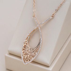 Pendant Necklaces Kinel Trend 585 Rose Gold Color For Women Natural Zircon Accessories Hollow Flower Vintage Jewelry