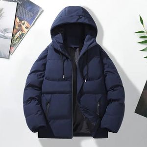 Inverno com capuz masculino parkas engrossado acolchoado zip up bolsos com zíper para baixo casaco gato cor sólida manga longa solta roupas masculinas 231229