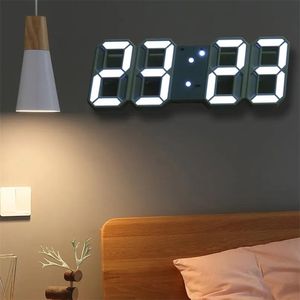 Klockor 3D Wall Clock Modern Design Stand Hanging LED Digital Clock Alarm Elektronisk Dimning Backlight Table Clock för rum Heminredning 211