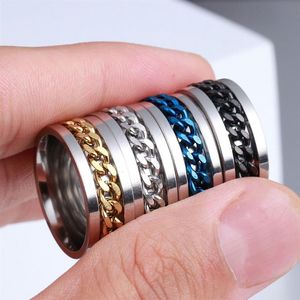 whole 40Pcs Spin chain stainless steel rings silver black gold blue mix men fashion wedding band party gifts jewelry224B