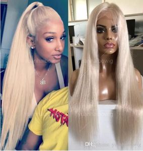 Peruker Celebrity Lace Front Wig #60 Blond Silkeslen rak 10A Grad Brasiliansk jungfrulig människohår Full spetsar för kvinna Fast Express del del