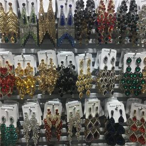 Nó atacado 12 pares lote misto casamento nupcial declaração brincos de cristal feminino strass gota balançar brincos festa jóias