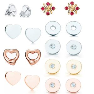 NEW Gift 925 Silver Heart Shape Stud Earrings Round Zircon Number Earring Fashion Jewelry X Cross Designer Lover Wedding Jewellry 228G