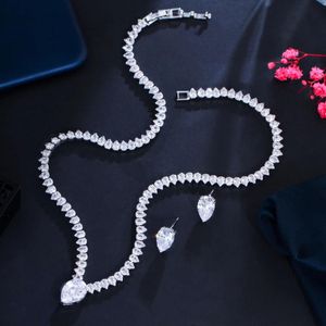 Necklace Cwwzircons Shiny Cubic Zirconia Evening Party Dress Jewelry Set for Women Trendy Bridal Wedding Collection Accessories T562