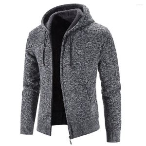 Men's Jackets Winter Warm Thick Fur Lined Knit Hoodie Jacket Zip Up Outdoor Solid Color Hooded Coat Sweatshirt Clothing