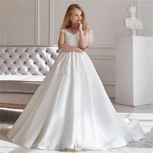 Girl Dresses White Flower Dress For Wedding Sleeveless Floor Length Tulle Applique Princess Holy First Communion Celebration Prom