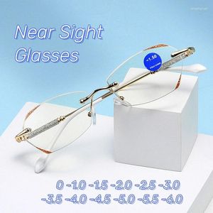 Sunglasses Anti Blue Eyeglasses Diamond Cut Edge Frameless Perforated Myopia Glasses Fashionable Starlight Fine Flash Near Sight