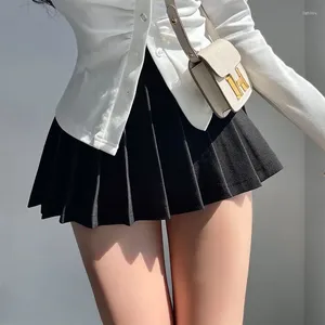 Skirts HOUZHOU Pleated Skirt With Shorts Women Sexy High Waist Black White A-line Korean Gyaru Mini Tennis School Girl Summer