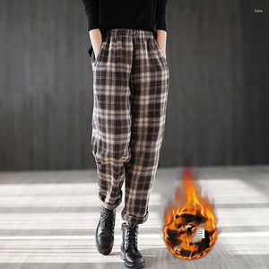 Pantaloni da donna Plaid Elastici Tasche a vita alta Arricciature Pieghe solide Harlan Pantaloni lanterna casual Moda Office Lady Allentati