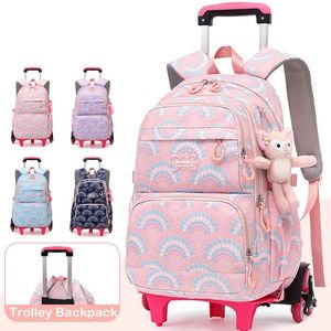 Rolling School Bags for Girls Backpack Children Waterproof Backpacks with Wheels Middle Trolley Luggage Back Pack 231229