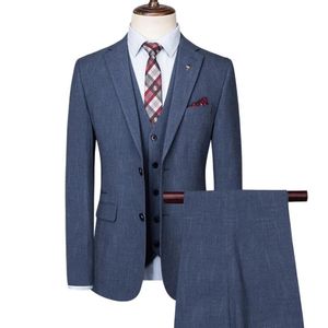 Blazers (jacket+vest+pants) New Men 's Suit 3 Pcs Set Gray Blue Suits Formal Office Wear Men Brand Slim Fit Groom Wedding Suit Trousers