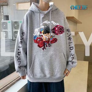 Luffy Gear 4 Grafik Hoodies Tek Parça Anime Kazak 90'lar Günlük Günlük Sweatshirt Binderman Baskılı Giyim Moda Sokak Giysesi