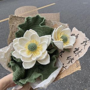 Flores de casamento tecido artificial de lótus bordado buquê de dama de honra mariage flor de malha tecido à mão para amantes