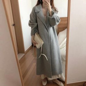 Blends Women Wool Elegant Woolen Korean Jacket Long Coats Autumn Ladies Winter Coat Vintage Female Warm Outwear Overcoat Cape Femme