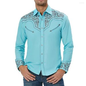 Camisas casuais masculinas vintage estilo ocidental manga longa lapela impressão botão solto camisa e blusa topos roupas masculinas