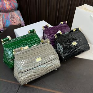 Designer Women Shiny Crocodile Embossed Shoulder Bag Italy Luxury Brand Polished Cowhide Leather Top Handle Flap Bags Lady Removable Strap Small Tote Handbag