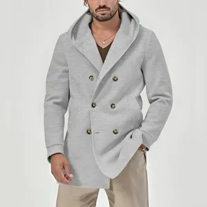 Мужские плащи 2023, зимнее повседневное пальто большого размера с капюшоном, сплошная цветная куртка на пуговицах с карманом, толстовка премиум-класса