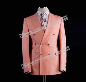 Jaquetas Double Breasted Padrinhos Pêssego / lavanda Noivo Smoking Pico Lapela Homens Ternos de Casamento Melhor Homem Blazer (Jaqueta + calça + gravata) C514