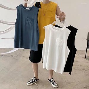 Yoga Outfit Solid Color Crew Neck Vest Male Hong Kong Style Student Sports Casual Couple Fashion Brand Sleeveless T-shirt Cotton