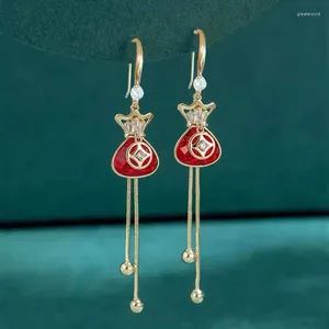 Stud Earrings 2023 Chinese Style Red Blessing Bag Tassel Trendy Women's Festive Temperament Small Year's Birth Year