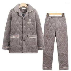 Мужская одежда для сна XL-4XL, мужские пижамные комплекты, зимнее пальто с длинными рукавами, брюки, костюмы из 2 предметов, однотонные свободные согревающие мужские наряды H111