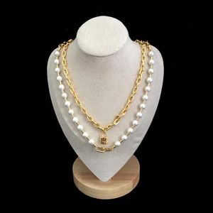 Marca pura 925 prata esterlina jóias para mulheres longo bloqueio neckalce pérolas pingente sorte ouro cor festa colar chains238j