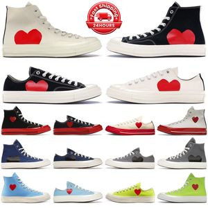 2024 디자이너 캔버스 신발 1970 년대 Chuck Taylors High Low All Star Comme Des Garcons 재생 검은 흰색 회색 블루 미드솔 캐주얼 트레이너 스포츠 스니커 테니스