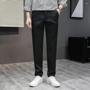 Men's Pants Spring Autumn Pocket Button Zipper High Waist Solid Formal Suit Workwear Casual Trousers England Style Vintage