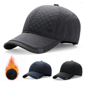 Berretti da baseball in cotone caldo con paraorecchie da uomo - Cappello snapback da esterno in tinta unita addensato in velluto invernale