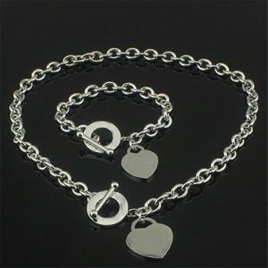 Christmas Gift Silver Love Necklace Bracelet Set Wedding Statement Jewelry Heart Pendant Necklaces Bangle Sets 2 in 12865
