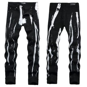 Мужские джинсы с надписью Star AM, крошечные пятна, мужские лоскутные рваные сексуальные брюки с вышивкой, романтические дикие мотоциклетные штаны, мужские AM3525-00, размер 29-38
