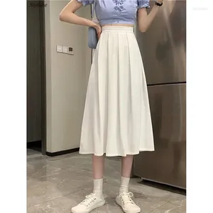 Skirts White Pleated Skirt High Waisted Elegant Solid Flowy Long Women Korean Fashion Slim Vintage Petite Black Midi