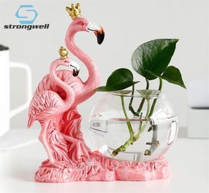 Stongwell Nordic Licht Luxus Flamingo Hydrokultur Vase Büro Desktop Ornamente Aquarium Hause Dekoration Kleinigkeiten Lagerung Geschenk LJ5265769