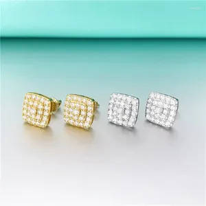 Studörhängen Iced Moissanite Screwback Women Jewelry D Color VVS1 11mm Diamond Ear Studs Square Shape 925 Silver