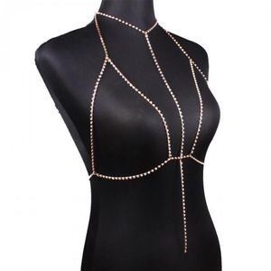 Andere Sexy Kristall BH Slave Harness Körperkette Frauen Strass Halsband Halskette Bikini Strand Modeschmuck291l