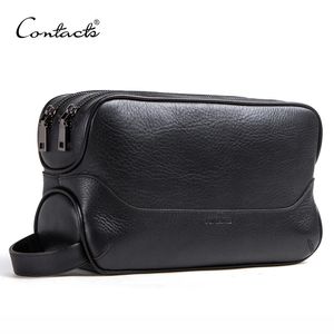 CONTACT'S 100% genuine leather cosmetic bag for men toiletry bag male vintage wash bags make up sotrage bags travel organizer 231229