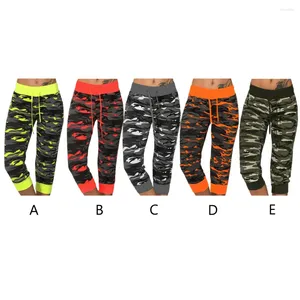 Active Pants Women Camouflage Yoga Slimming Indoor Sports Cropped Trousers Exercise Breathable Drawstring Leggings Orange S