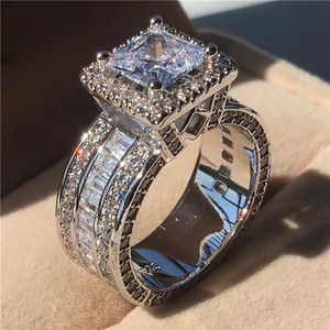 Vintage Court Ring 925 Sterling Silver Princess Cut 5A CZ Stone Engagement Wedding Band Rings for Women Jewelry Gift208o