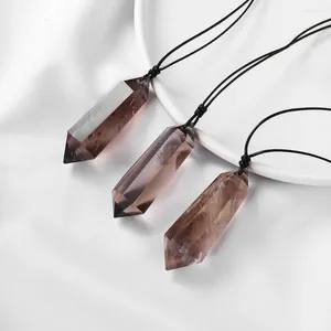 Correntes Prisma Hexagonal Cristal Pingentes Smoky Quartz Natural Chakra Pedra Chá Energia Amuleto Colar Duplo Ponto