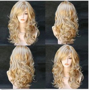 Perücken, 100 % neu, hochwertig, modisch, volle Spitze, sexy Frauen, langes gewelltes synthetisches hitzebeständiges Cosplay-Haar, volle Perücke, Mischung blond