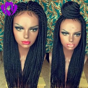 Wigs New Synthetic lace front wig black micro braided wig with baby hair for women heat resistant fiber box braid wig glueless