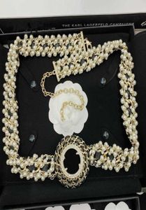 2021 C Brand Fashion Jewelry Women Vintage Thick Chain Long Belt Gold Color Pearls Black Leather Belt Party Fine Top Qulaity6327406