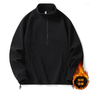 Herrtröjor fleece crewneck sweatshirt varm sherpa fodrad tunga förtjockna underkläder vinter pullover toppar skjortor ingen hood hoodie